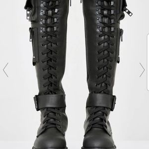 Dollskill Obsidian Pocket Knee High Combat Boots